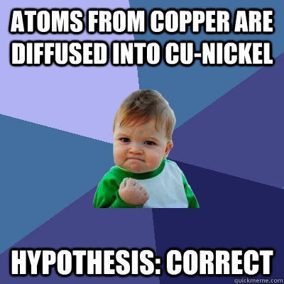 atoms from copper are diffused into cu-nickel hypothesis: Correct  Success Kid