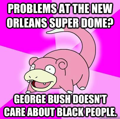 Problems at the New Orleans Super dome? George Bush doesn't care about black people.  Slowpoke