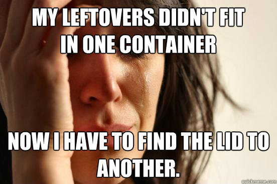 My leftovers didn't fit in one container Now I have to find the lid to another.  First World Problems