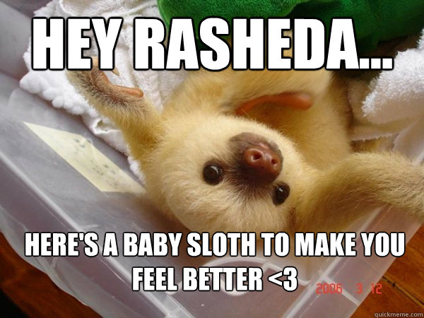 Hey Rasheda... Here's a baby sloth to make you feel better <3  