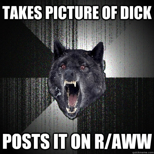 takes picture of dick posts it on r/aww - takes picture of dick posts it on r/aww  Insanity Wolf