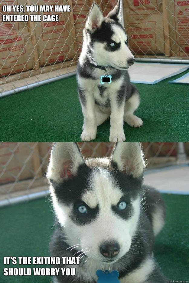 oh yes, you may have entered the cage it's the exiting that should worry you  Insanity puppy