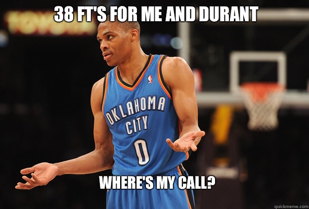 Where's my call? 38 FT's for me and Durant  Russell Westbrook