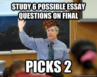study 6 possible essay questions on final picks 2  Scumbag Professor