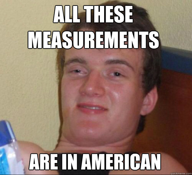 all these measurements are in american  ten guy