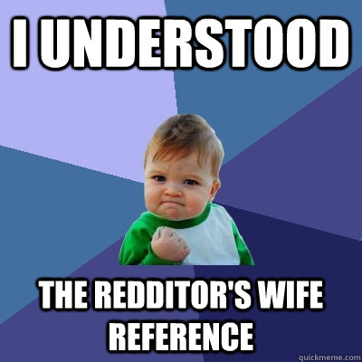I understood The Redditor's Wife reference  Success Kid