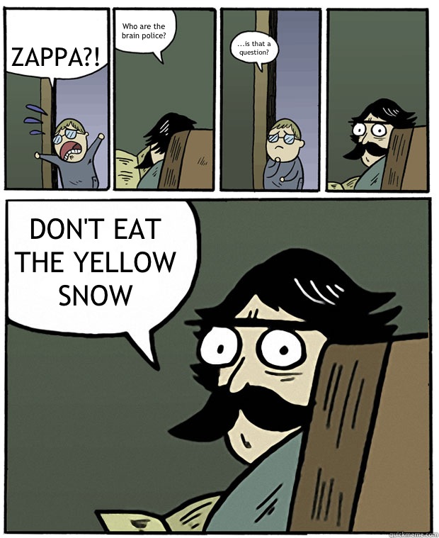 ZAPPA?! Who are the brain police? ...is that a question? DON'T EAT THE YELLOW SNOW  Stare Dad