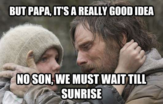 BUT PAPA, IT'S A REALLY GOOD IDEA NO SON, WE MUST WAIT TILL SUNRISE  Viggo Explains Reddit