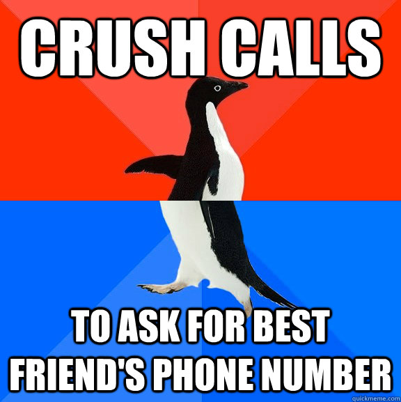crush calls to ask for best friend's phone number  Socially Awesome Awkward Penguin