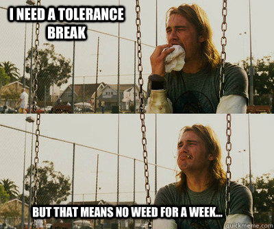 i need a tolerance break but that means no weed for a week...  First World Stoner Problems