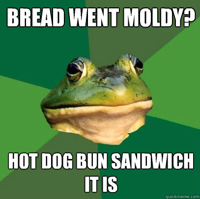 bread went moldy? hot dog bun sandwich it is  Foul Bachelor Frog