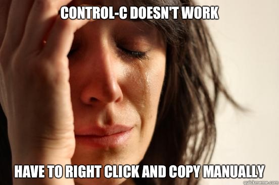 Control-C doesn't work Have to right click and copy manually  First World Problems