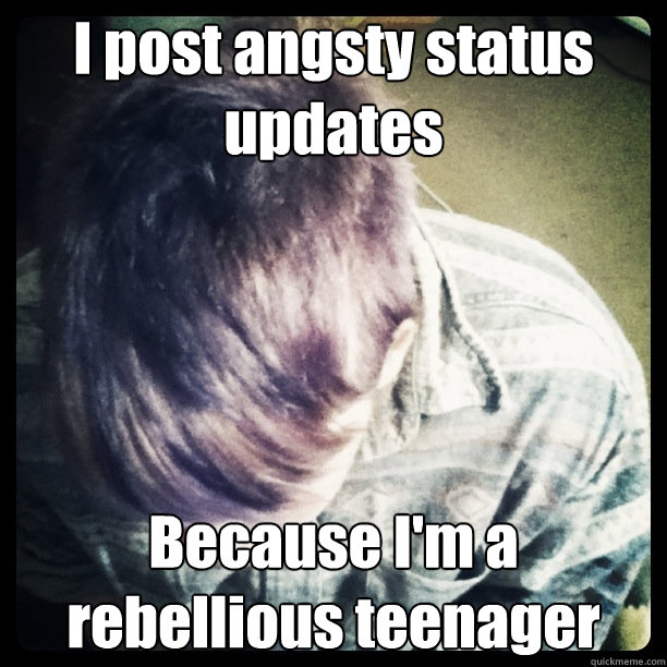 I post angsty status updates  Because I'm a rebellious teenager  Rebellious Teenager