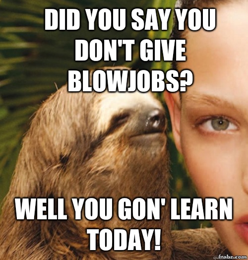 Did you say you don't give blowjobs? Well you gon' learn today!  rape sloth