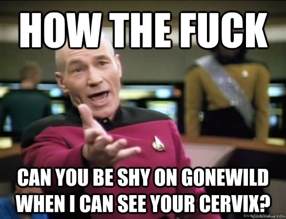 How the fuck can you be shy on Gonewild when I can see your cervix?  Annoyed Picard HD