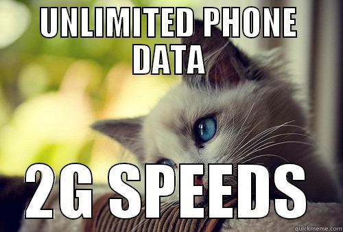 UNLIMITED PHONE DATA 2G SPEEDS First World Problems Cat