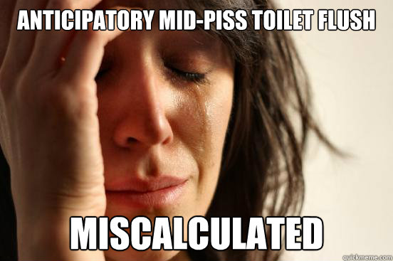 anticipatory mid-piss toilet flush miscalculated  First World Problems