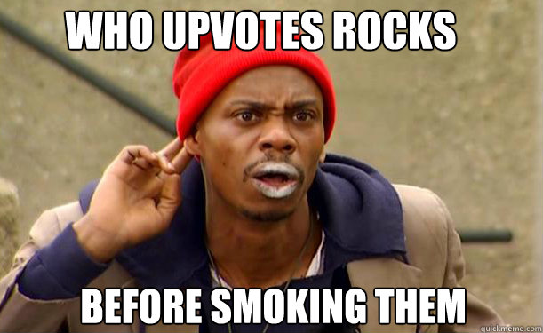 Who upvotes rocks before smoking them  Tyrone Biggums