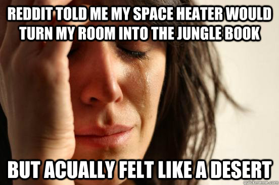 Reddit told me my space heater would turn my room into the jungle book but acually felt like a desert  First World Problems