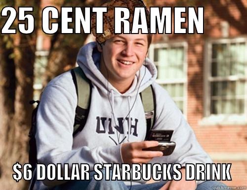 25 CENT RAMEN        $6 DOLLAR STARBUCKS DRINK 