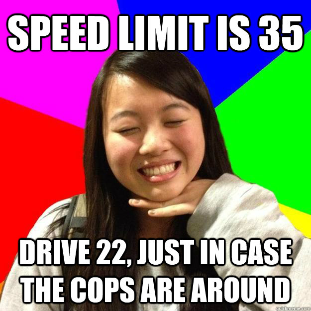 Speed limit is 35 drive 22, just in case the cops are around  