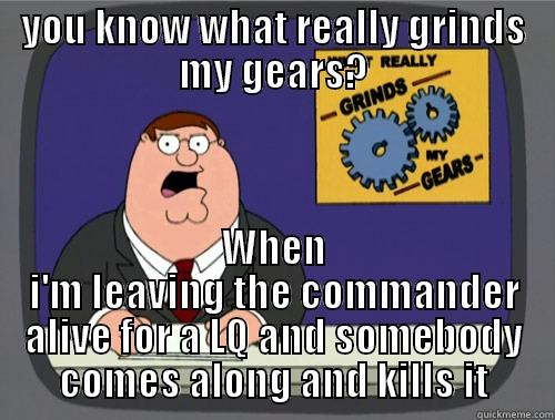YOU KNOW WHAT REALLY GRINDS MY GEARS? WHEN I'M LEAVING THE COMMANDER ALIVE FOR A LQ AND SOMEBODY COMES ALONG AND KILLS IT Grinds my gears