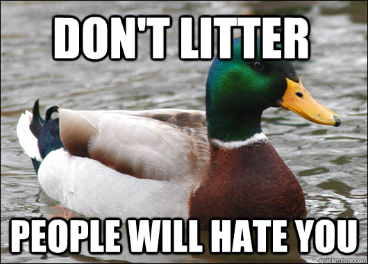 don't litter people will hate you  Actual Advice Mallard