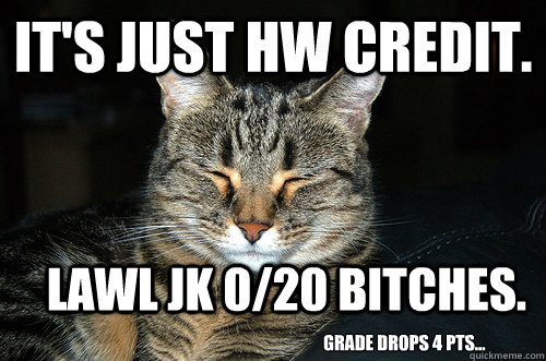 It's just HW credit. LAWL JK 0/20 BITCHES. grade drops 4 pts...  