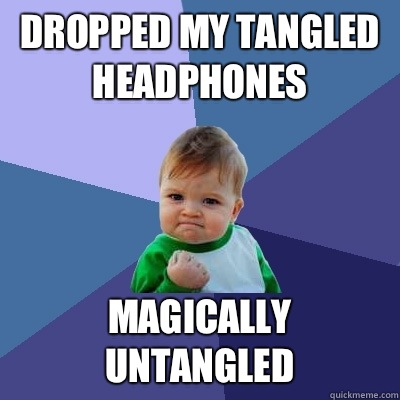 Dropped my tangled headphones Magically untangled  Success Kid
