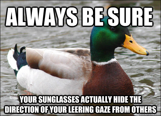 Always be sure your sunglasses actually hide the direction of your leering gaze from others  Actual Advice Mallard