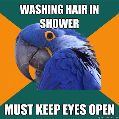 washing hair in shower must keep eyes open  Paranoid Parrot