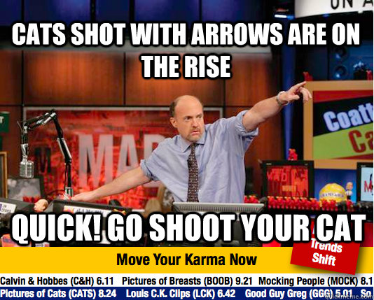 Cats shot with arrows are on the rise quick! go shoot your cat  Mad Karma with Jim Cramer