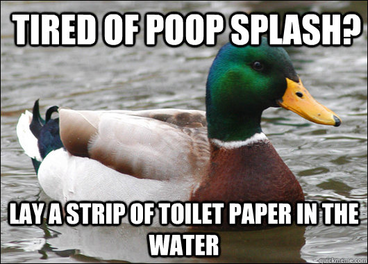 Tired of poop splash? lay a strip of Toilet Paper in the water  Actual Advice Mallard