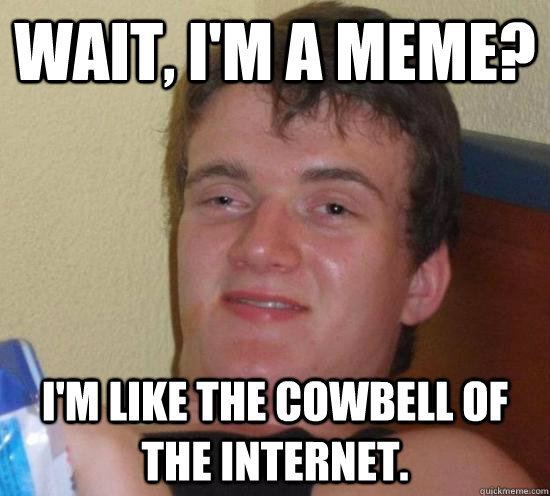 Wait, I'm A Meme? I'm Like The cowbell of the internet.  Really High Guy
