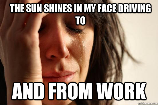 The sun shines in my face driving to and from work  First World Problems