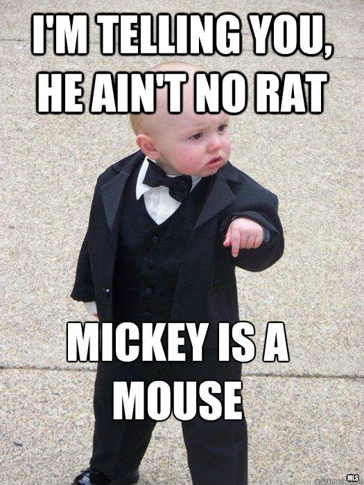I'm telling you, he ain't no rat mickey is a mouse
 mls  Baby Godfather