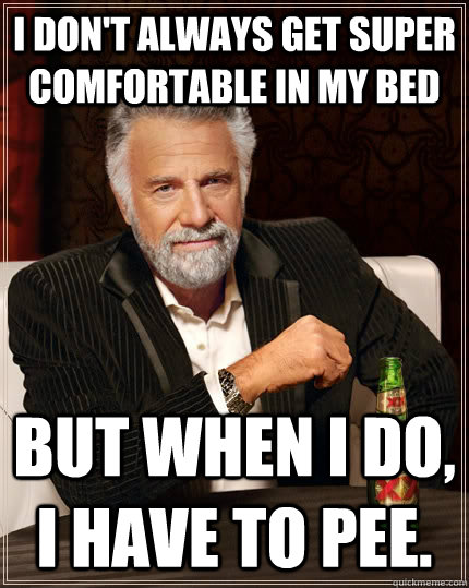 I don't always get super comfortable in my bed but when I do, i have to pee.  The Most Interesting Man In The World