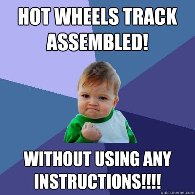 hot wheels track assembled! without using any instructions!!!!  Success Kid