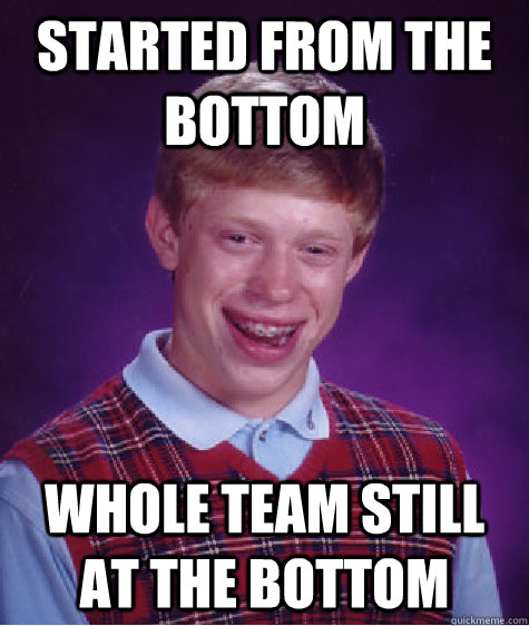 Started from the bottom Whole team still at the bottom  Bad Luck Brian