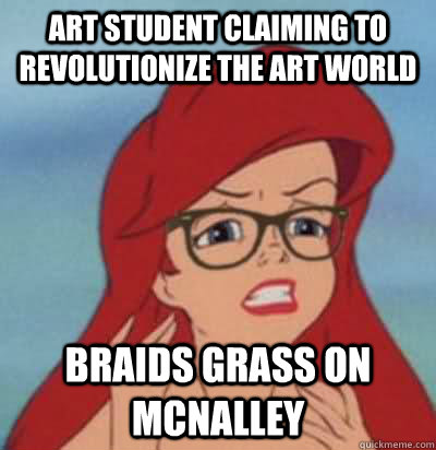 Art student claiming to revolutionize the art world braids grass on McNalley  Hipster Ariel