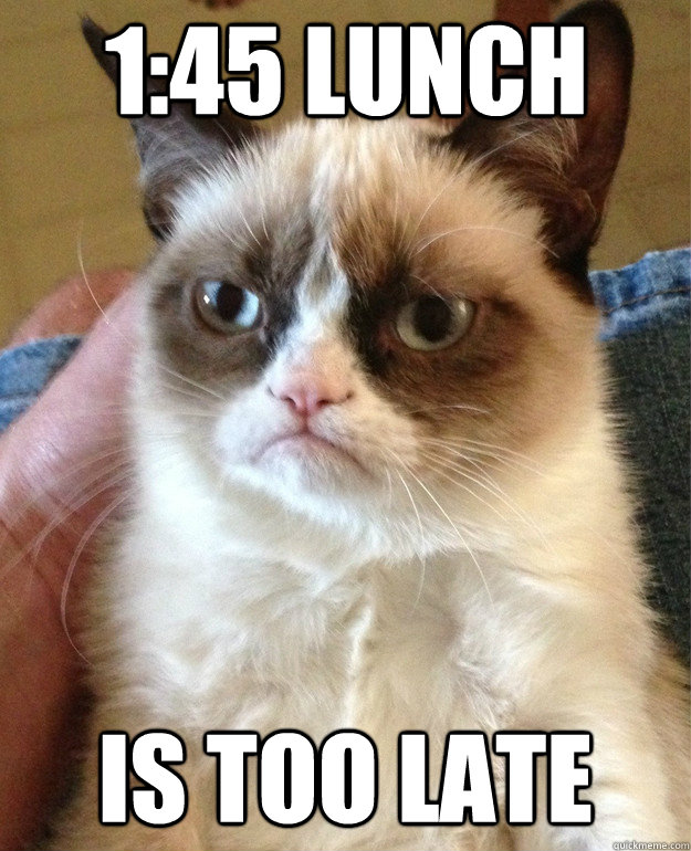 1:45 lunch is too late  Grumpy Cat