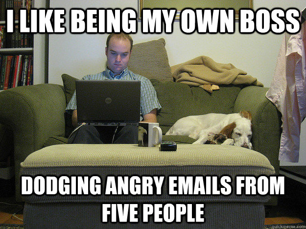 i like being my own boss dodging angry emails from five people  Freelancer Fred