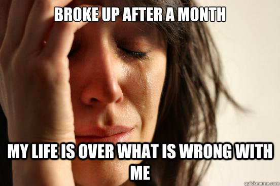 BROKE UP AFTER A MONTH MY LIFE IS OVER WHAT IS WRONG WITH ME  First World Problems