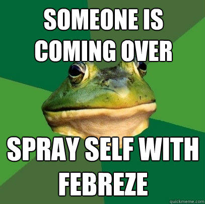 someone is coming over spray self with Febreze - someone is coming over spray self with Febreze  Foul Bachelor Frog