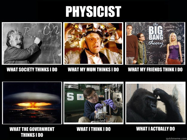 PHYSICIST What society thinks I do What my mum thinks I do What my friends think I do What the government thinks I do What I think I do What I actually do - PHYSICIST What society thinks I do What my mum thinks I do What my friends think I do What the government thinks I do What I think I do What I actually do  Physicist