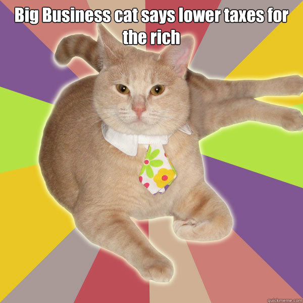 Big Business cat says lower taxes for the rich    
