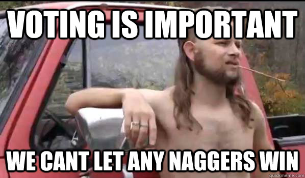 Voting is important we cant let any naggers win - Voting is important we cant let any naggers win  Almost Politically Correct Redneck