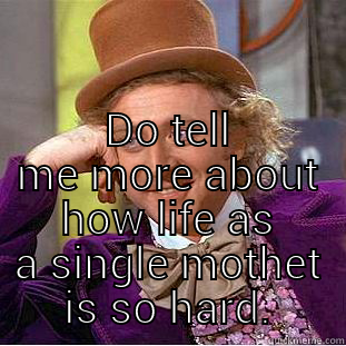  DO TELL ME MORE ABOUT HOW LIFE AS A SINGLE MOTHET IS SO HARD. Condescending Wonka