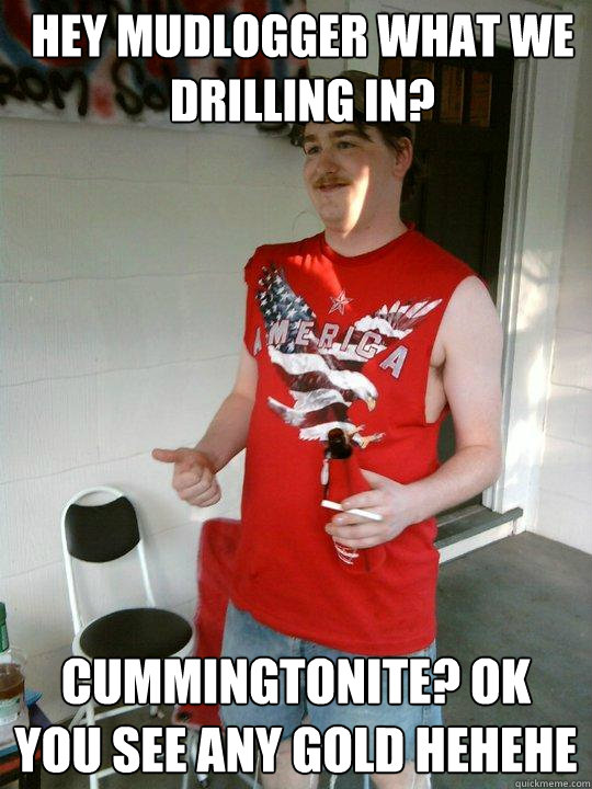 Hey Mudlogger what we drilling in? Cummingtonite? OK you see any gold HEHEHE  Redneck Randal