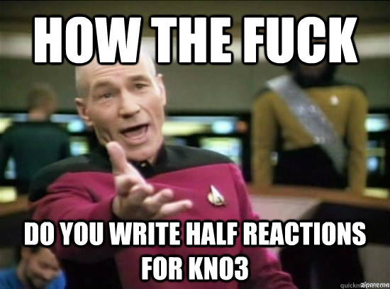 How the fuck do you write half reactions for kno3  Annoyed Picard HD
